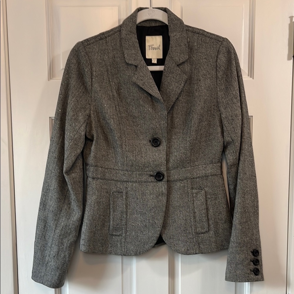 Y2k Fossil Gray Tailored Wool Blend Blazer With N… - image 1